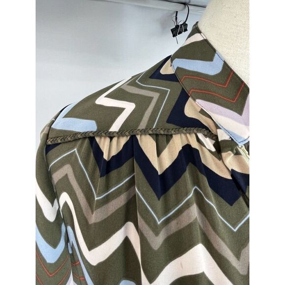 Diane Von Furstenberg Dress Shirtdress Bariloche Olive Chevron Print Silk Size 4 - Picture 7 of 16